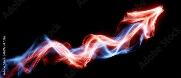 Obraz Dynamic light streaks showing upward movement and energy flow with vibrant red and blue colors on a black background