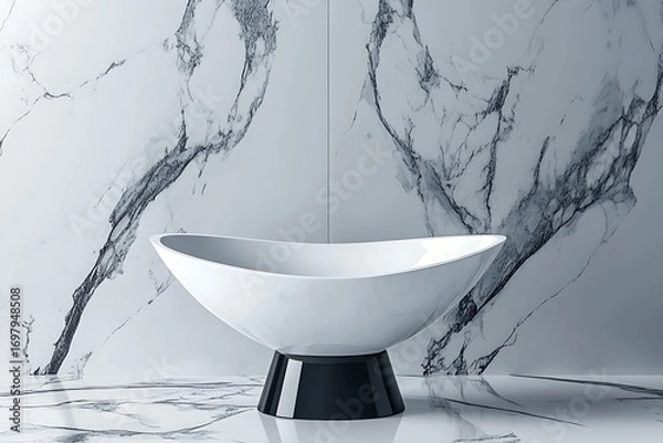 Obraz Elegant white basin with black base against marble wall