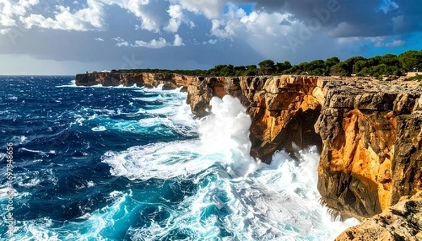 Obraz Dramatic coastal cliffs meeting a powerful ocean