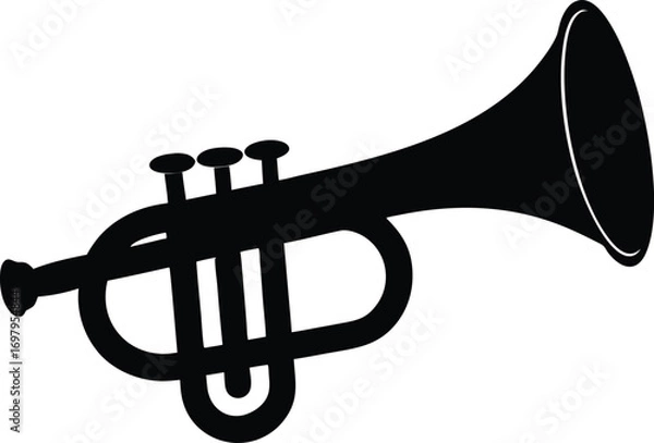 Fototapeta Black Bugle Or Trumpet Silhouette On White Background