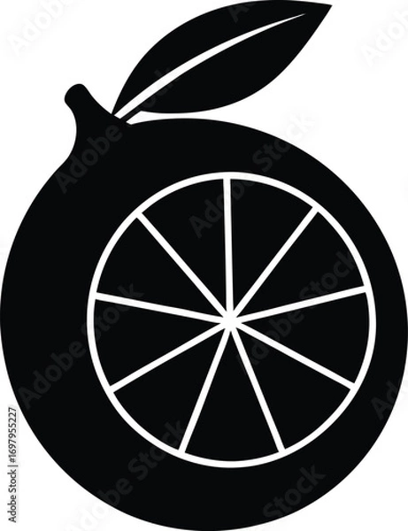 Fototapeta Black Lemon Silhouette On White Background