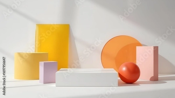 Fototapeta Clean and Minimalist Product Display with Geometric Shapes and Soft Shadows, Perfect for Showcasing Items