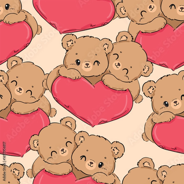 Obraz Cute Teddy Bear pattern seamless, vector illustration Hand Drawn Cute print design