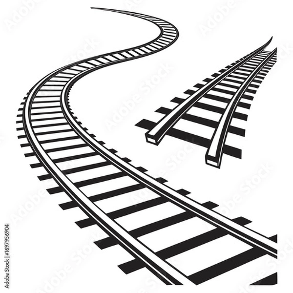Fototapeta Illustration of a winding railway track, symbolizing travel, transportation, and the journey ahead, with its curving lines suggesting progress and direction