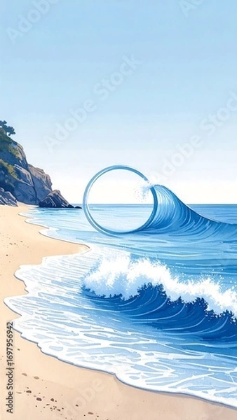 Obraz Ocean wave graphic art, beach scene
