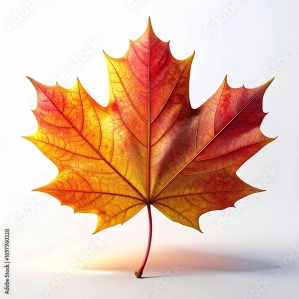 Obraz Close-up of a vibrant autumn maple leaf with red, orange, and yellow tones, symbolizing the beauty and colors of the fall season