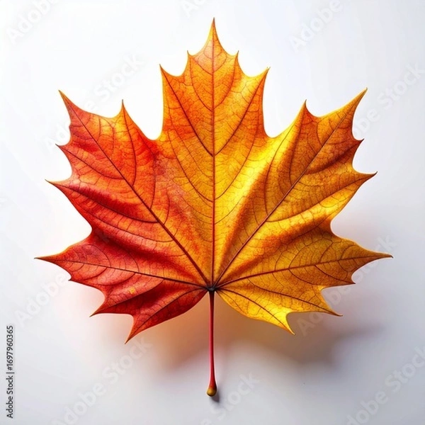 Obraz Close-up of a vibrant autumn maple leaf with red, orange, and yellow tones, symbolizing the beauty and colors of the fall season