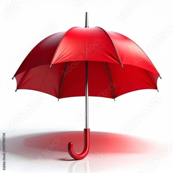 Obraz Bright red umbrella standing open, symbolizing protection, rain, and autumn weather. Perfect for seasonal, fashion, and lifestyle themes.