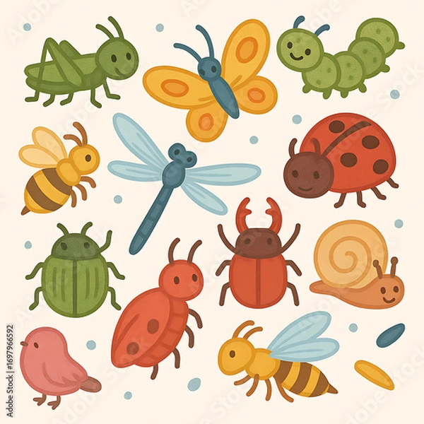Fototapeta pattern with insect kawaii cute