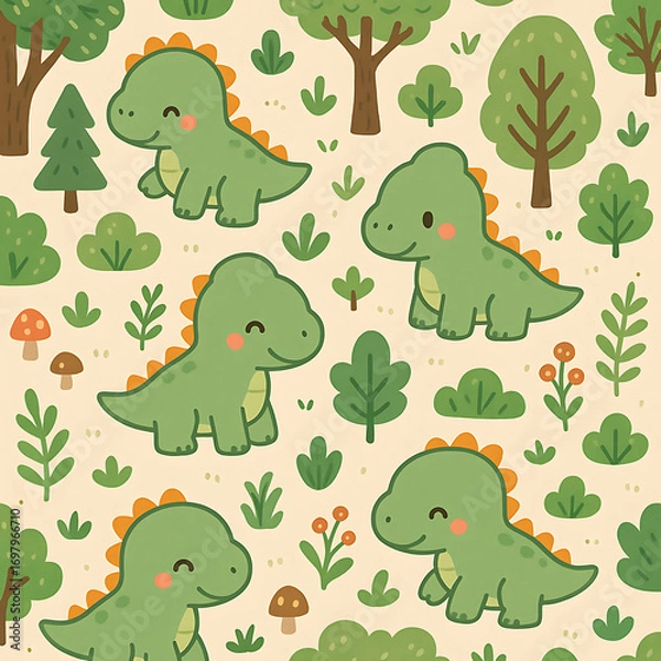 Fototapeta seamless pattern with animals dinosaurus