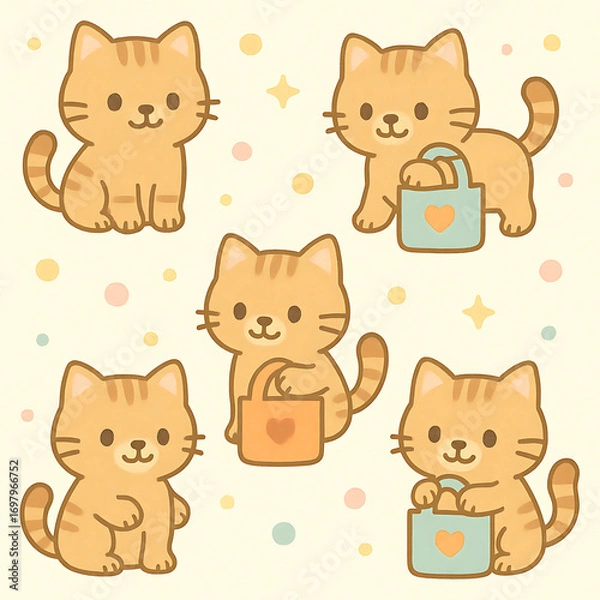 Fototapeta cats with shopping bag background pattern