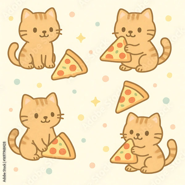Fototapeta seamless pattern with cats and pizza