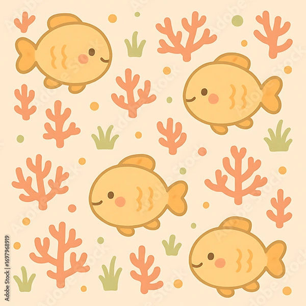 Fototapeta pattern kawaii with fish