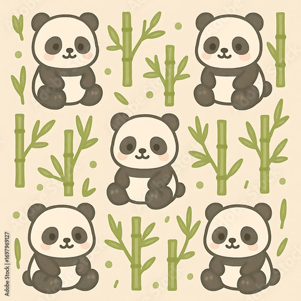 Fototapeta seamless pattern with panda and bamboo