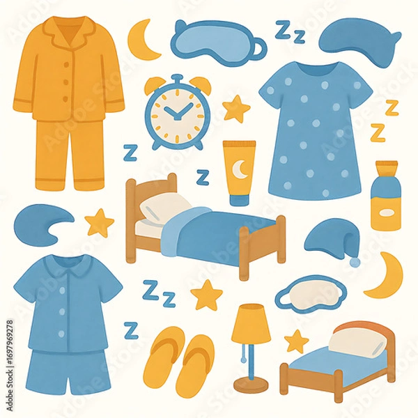 Fototapeta set of clothes and pajamas to sleep