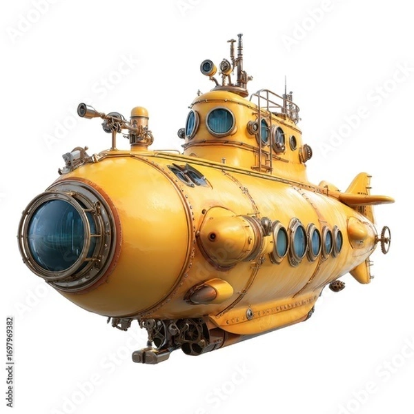 Fototapeta An Intriguing Yellow Submarine Displaying Remarkable Marine Engineering and Innovative Design for Exploration of Underwater Landscapes