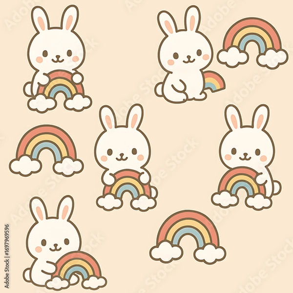 Fototapeta easter bunny and rainbow set