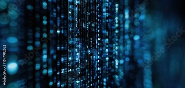 Fototapeta The Digital Code Stream in Blue Futuristic Matrix Style Data Visualization Background