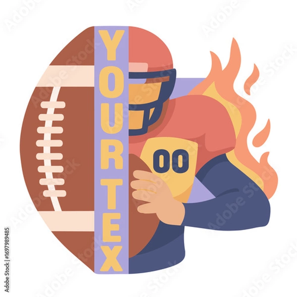 Fototapeta Football player with customizable jersey holding ball and flame background, sports design vector
