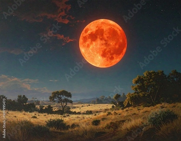 Obraz Red moon over a landscape