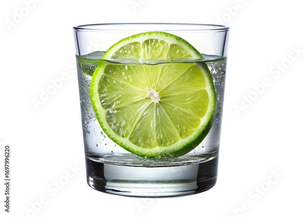 Fototapeta lime piece in a glass with water png image on transparent background