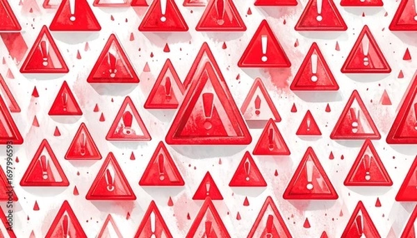 Obraz Red warning triangles on white background
