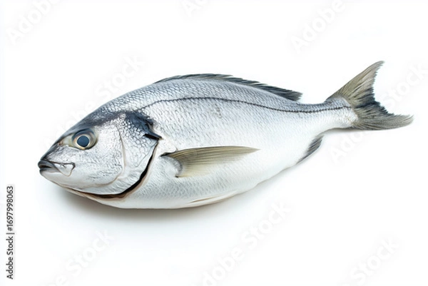Fototapeta Flawless fresh raw dorado fish on white background isolated