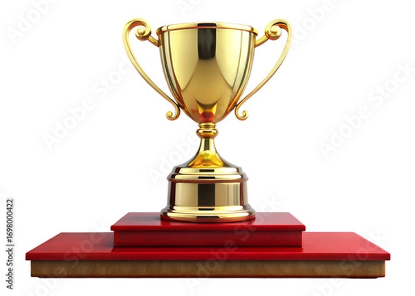 Fototapeta golden trophy shines on a velvet podium png image on transparent background