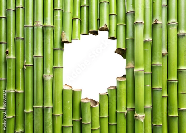Fototapeta green bamboo walls with a torn hole png image on transparent background