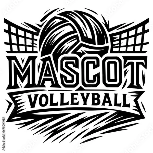 Fototapeta Mascot volleyball vector design with net and ball for team spirit apparel or stickers
