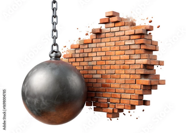 Fototapeta heavy wrecking ball smashing into a brick wall png image on transparent background