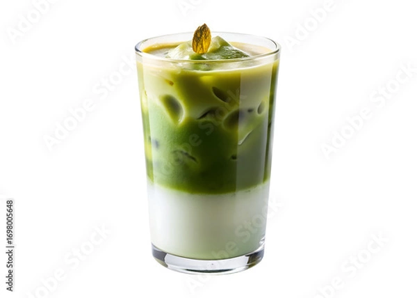 Fototapeta iced matcha latte in a glass png image on transparent background