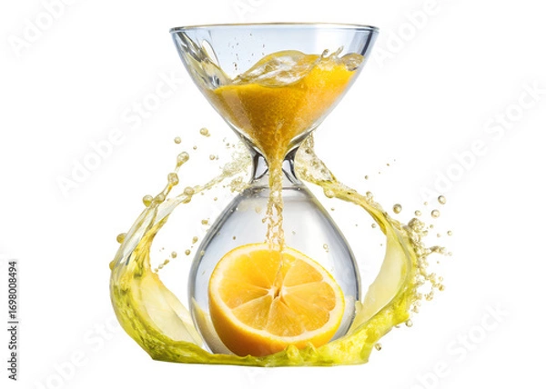 Fototapeta lemon juice splash inside hourglass png image on transparent background