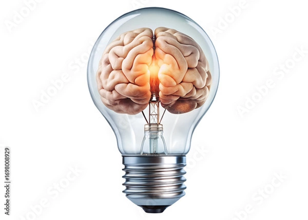 Fototapeta light bulb with brain inside png image on transparent background