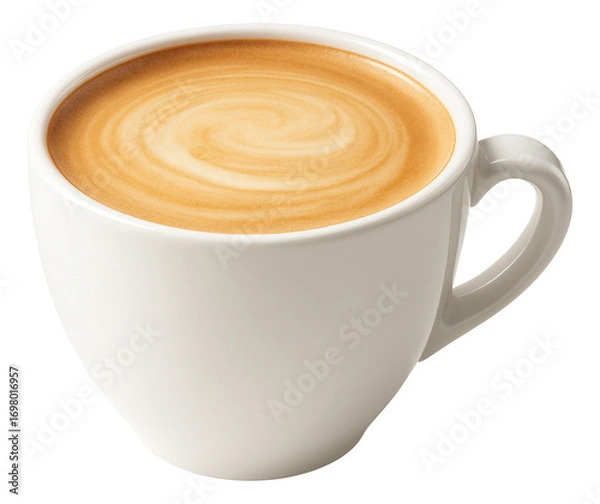 Fototapeta Decaf flat white in a white ceramic cup showcasing a smooth microfoam finish.
