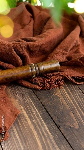 Obraz Rustic brown fabric draped over wood