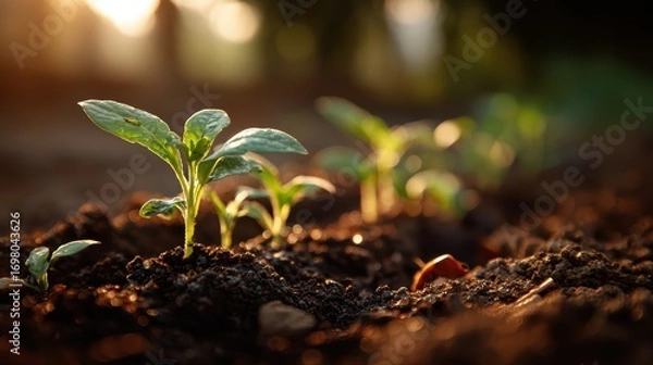 Fototapeta Vibrant Field of Seedlings Emerging, Ideal for Agriculture Campaigns, Infusing Optimism and Growth.