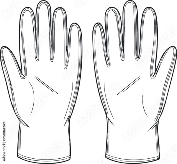 Fototapeta Illustration of a pair of rubber gloves suitable for various tasks and protective uses. Black on transparent background.
