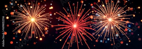 Fototapeta fireworks lights on a black background. Christmas and New Year greeting card. 3d illustration