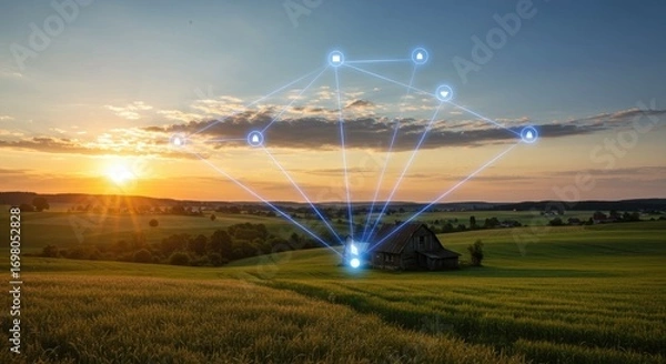 Obraz Rural scene with a network of light