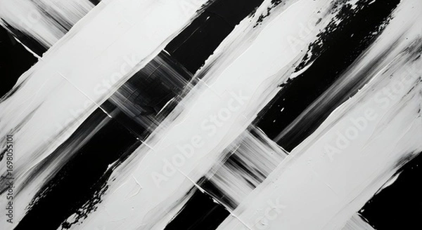 Fototapeta 【力強い筆致】白と黒の絵の具が交差するダイナミックな抽象画
