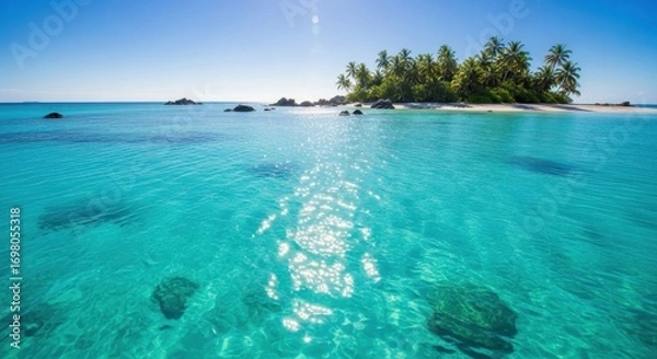 Fototapeta Tropical Island Paradise with Turquoise Water and Palm Trees