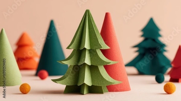 Fototapeta Handmade Paper Christmas Tree Isolated Vibrant, Creative, Festive Design for Seasonal Marketing Campaigns or Lifestyle Projects Inspiring Joy and Holiday Spirit.