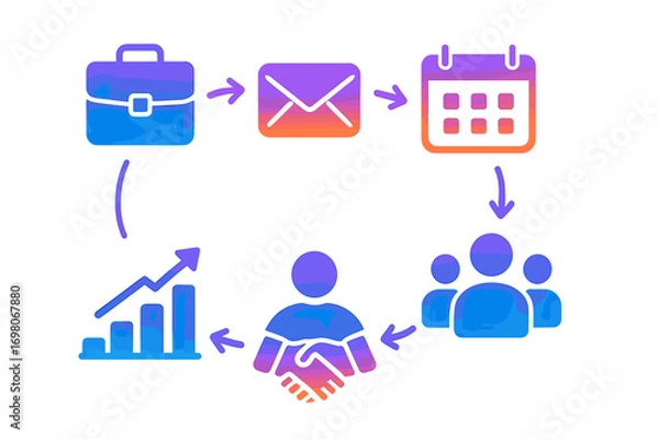 Fototapeta Business workflow process with strategy and team collaboration icons