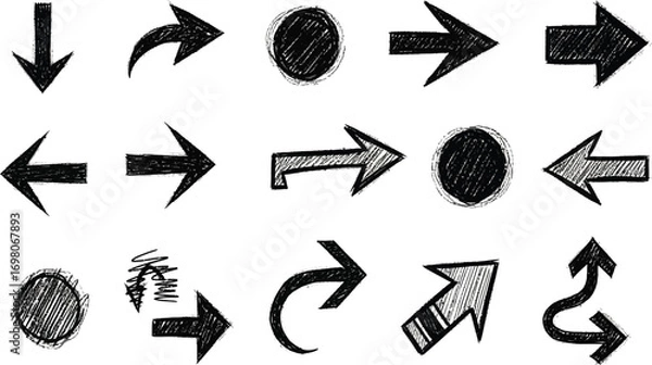 Fototapeta Collection of hand drawn arrows and circles.