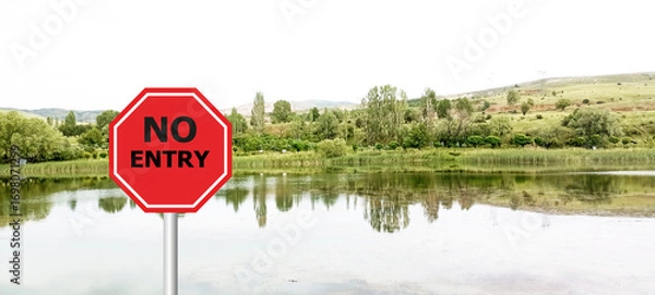 Fototapeta no entry sign on clouds dead end road, end of road background