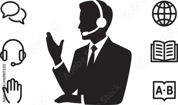 Fototapeta Customer Service Representative Vector Illustration with Headset and Communication Icons