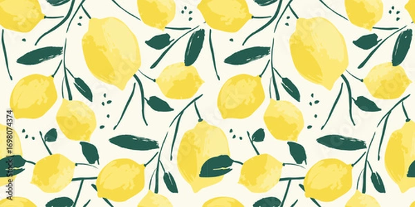 Fototapeta Vector seamless pattern with abstract lemons. Trendy hand drawn art textures. Modern abstract design for paper, cover, fabric, interior decor