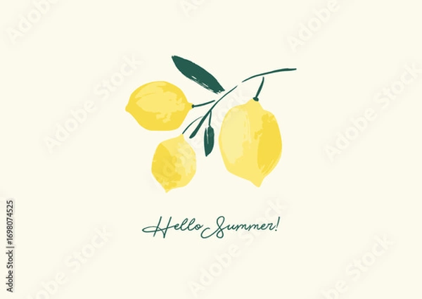 Fototapeta Hello summer. Vector illustration of abstract lemons. Design for poster, card, flyer, cover and other