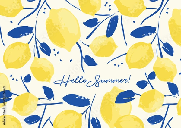 Fototapeta Hello summer. Vector illustration of abstract lemons. Design for poster, card, flyer, cover and other